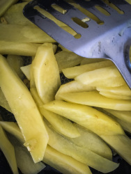 for garlic potatoes the potatoes with garlic sear in butter - don\'t forget to turn it!