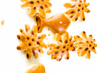 light brown salty biscuits in form of fishes and flowers