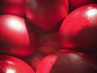 several red shiny easter eggs