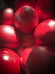 several red shiny easter eggs