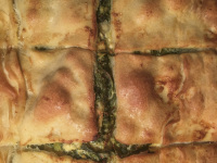 golden brown spinach cake right out of the oven