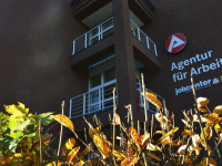 autumnal bushes in front of the building of the employment office in celle in lower saxony