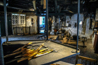 pieces of wood for fire on a fire pit in the museum römstedthaus in bergen in lower saxony
