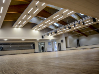 view in a new builded event hall with a parquet floor