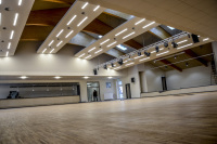 view in a new builded event hall with a parquet floor