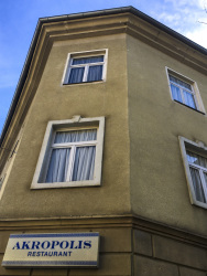 the house facade of the restaurant akropolis in the film backdrop of the german series lindenstraße in cologne