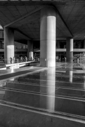 reflections at the entrance of the acropolis museum in makriyanni in athens, black-and-white
