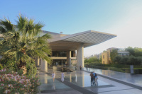 the entrance of the acropolis museum in makriyanni in athens in a lovely evening light