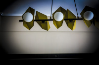 a modern lamp in a room of john\'s hotel in chalkida