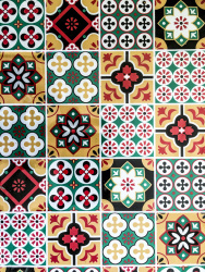 colorfull tiles in green, yellow, turquoise and red  nuances in the elafos hotel on rhodes