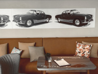 a sitting area styled by the 50\'s in the lounge of the hotel vienna house in osnabrück