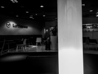 in the quiet senator lounge of lufthansa at the airport in hamburg, black-and-white