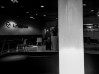 in the quiet senator lounge of lufthansa at the airport in hamburg, black-and-white