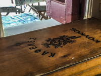 an old wooden backgammon at the window of the tavern attaviros in agios isidoros on rhodes