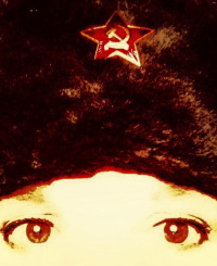 self-portrait just with eyes and a russian chapka