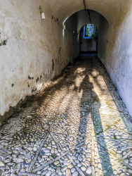 shadow self-portrait on cobblestones