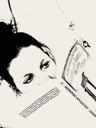 self-portrait while reading lawrence durrell, black-and-white