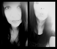 double self-portrait at work and private, black-and-white