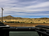 out of a sahara jeep  the greek landscape near euboea is passing by