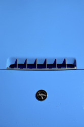the engine hood of a light blue matra sports djet vs