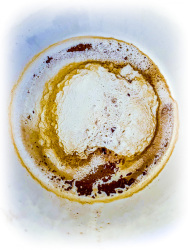a colorful coffee grounds with scandinavia in the south of the cup and crete in the north of the cup