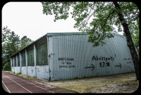 an old gym in unterlüß is lettering with the date of the party for her demolition
