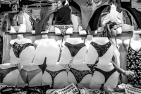 at a funfair stand in kremasti on rhodes underwear ist offering, black-and-white