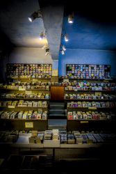 hundreds of music cassettes in a shop with old tapes in monastiraki in athens