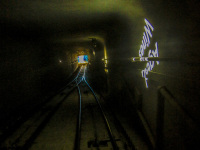 view in the dark tunnel of the lycabettus hill cable car in athens