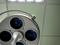 an operating lamp in a room in the hospital of aegio in greece
