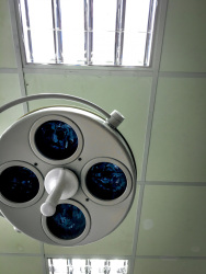 an operating lamp in a room in the hospital of aegio in greece