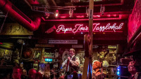 musicians on the stage of the papa joe\'s jazzlokal in cologne in germany