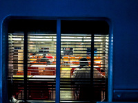 through a window on a blue star ferry on the aegean seayou see the selfservice restaurant with eating people