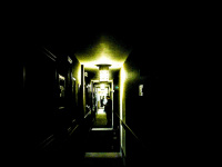 at the end of a dark corridor in the hotel esprit in bratislava you see lights of a lamp