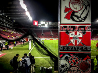 in the stadion karaikakis in piraeus you see hooligan stickers in the front