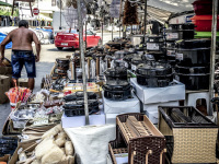 much various stuff for sale on a funfair in kremasti on rhodes