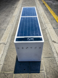 a solar bank at the harbor of rhodes