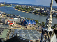 view form the dom of cologne down to the rhine and the musical dome