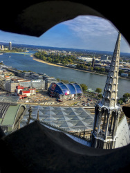 view form the dom of cologne down to the rhine and the musical dome