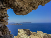 rocks and platform of the kritinia castle in kritinia on rhodes with a nice view on the agean sea