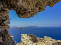 rocks and platform of the kritinia castle in kritinia on rhodes with a nice view on the agean sea