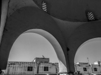 view from a dome in the new agora in rhodes city, black-and-white