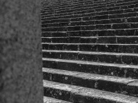 many steps lead to the sky at the acropolis in lindos on rhodes, black-and-white