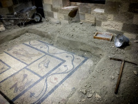 excavation work in the grandmaster palace of rhodes, where they found a mosaic floor