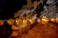 golden incense vessels hanging in the cave of mega spileo near kalavrita