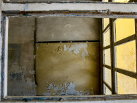 in eleousa on rhodes you see through a frame a yello ceiling with peeled paint