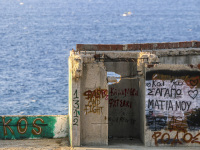 a little ruin near monte smith on rhodes is painted full of graffiti