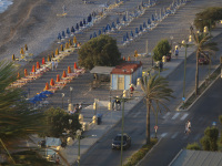 the very beautiful promenade ot the akti kanari beach on rhodes in a loveley evening light