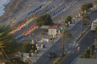 the very beautiful promenade ot the akti kanari beach on rhodes in a loveley evening light