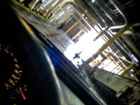 view from a car, which is driving out of the ferry boat blue star in greece